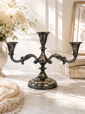 Vintage Silver Plate 3-Arm Candelabra | Elegant Table Decor